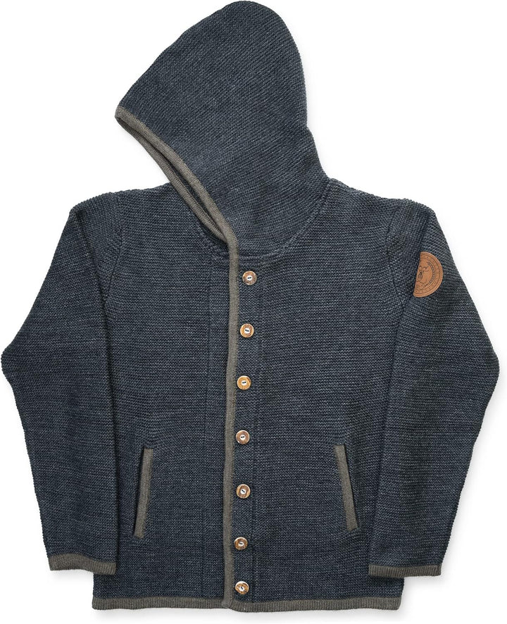 Herren Trachtenjacke mit Kapuze – Trachten-Strick-Jacke aus Wolle – Hoodie Strickjacke Grau/Anthrazi
