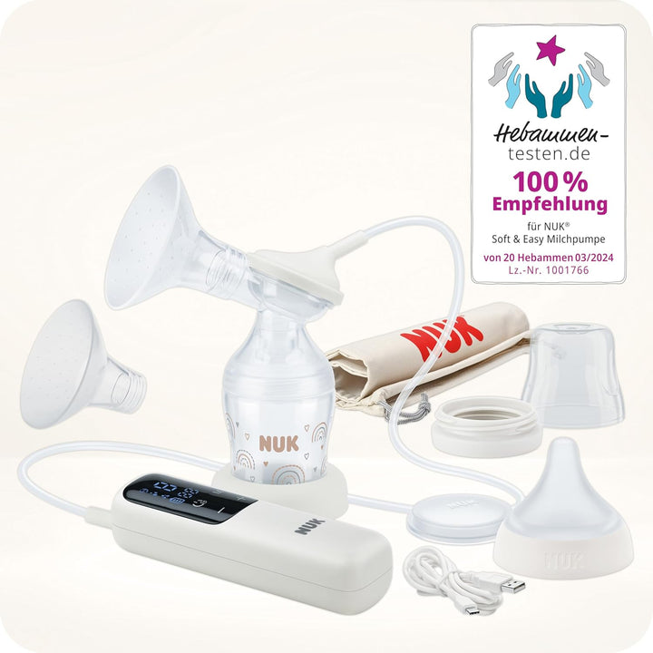 NUK Soft & Easy elektrische Milchpumpe | Brustaufsätze aus 100 % Silikon | Klein, leicht und leise |