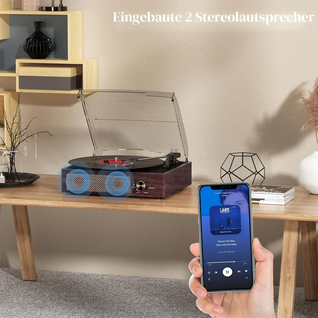 Vinyl Plattenspieler, Bluetooth tragbaren Vinyl Plattenspieler Schallplattenspieler mit 3-Gang 33/45
