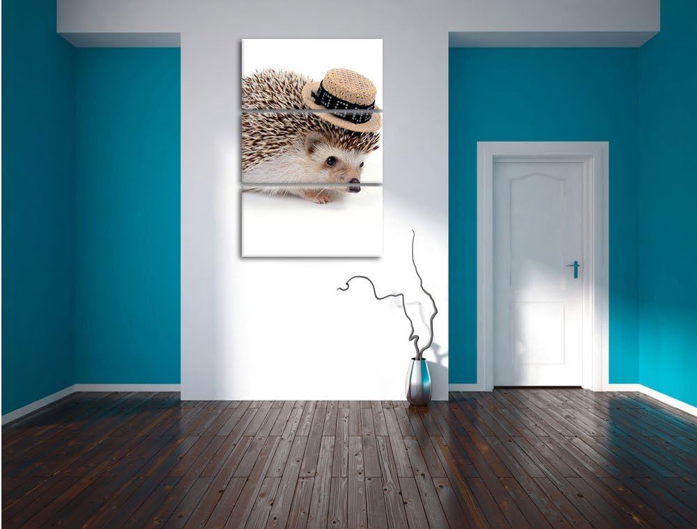 Pixxprint Lustiger Igel mit Hut als Leinwandbild/Grösse: 3 Teilig (120x80) cm/Wandbild/Kunstdruck/fe