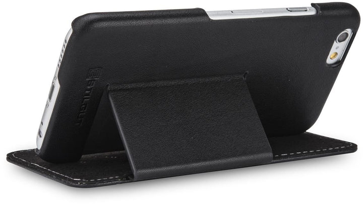 STILGUT Leder-Hülle kompatibel mit iPhone 6 Book Type mit Standfunktion, schwarz Nappa, Schwarz Napp