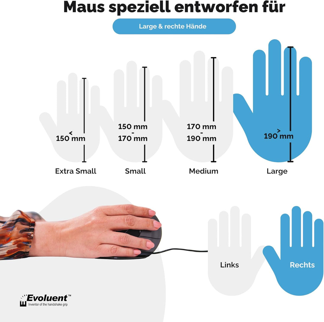 Evoluent VMDL VerticalMouse D Grosse rechte ergonomische Maus mit kabelgebundenem USB-Anschluss, Sch