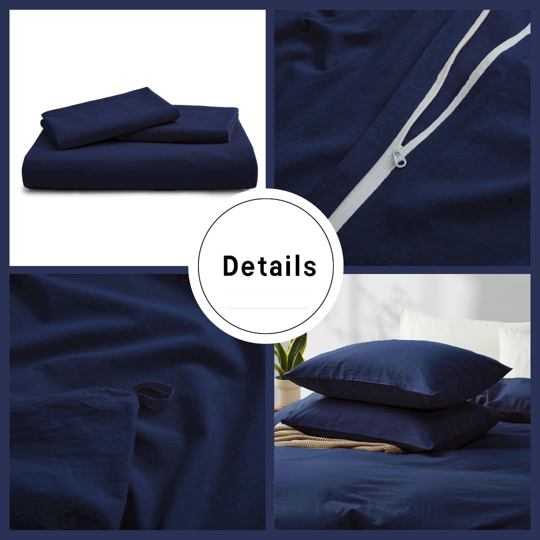 Boqingzhu Baumwolle Bettwäsche 200x200cm Blau Dunkelblau Einfarbig Uni Doppelbett Weich Renforce Bau