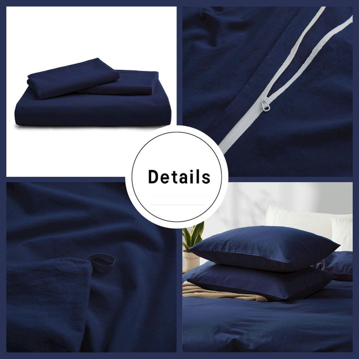 Boqingzhu Baumwolle Bettwäsche 200x220cm Blau Dunkelblau Einfarbig Uni Doppelbett Weich Renforce Bau