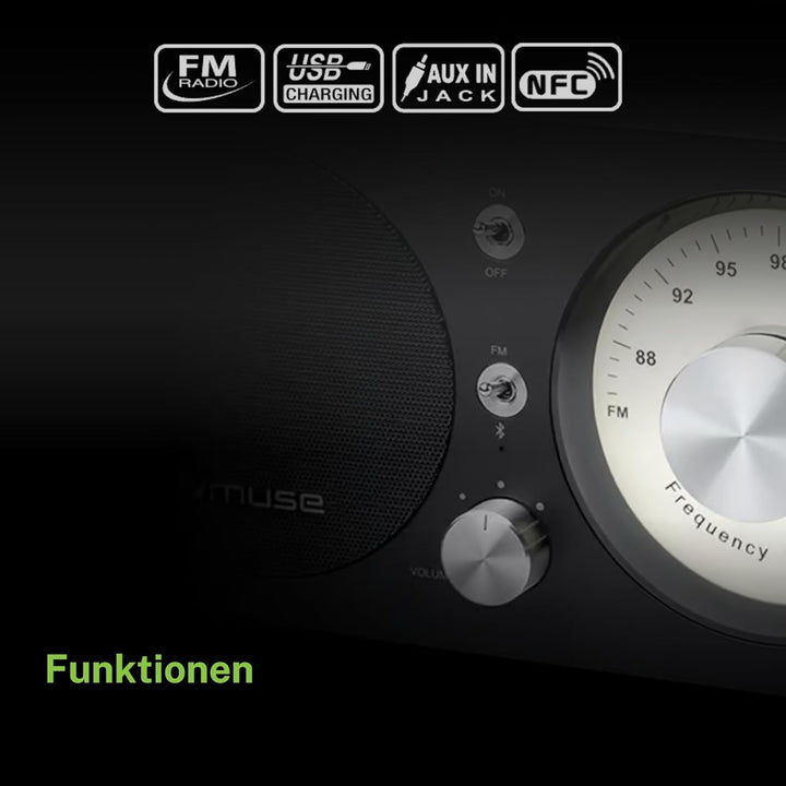 Muse M-095 BT Bluetooth Retro-Radio mit UKW Tuner, NFC und USB-Ladeanschluss (Teleskop-Antenne, AUX)
