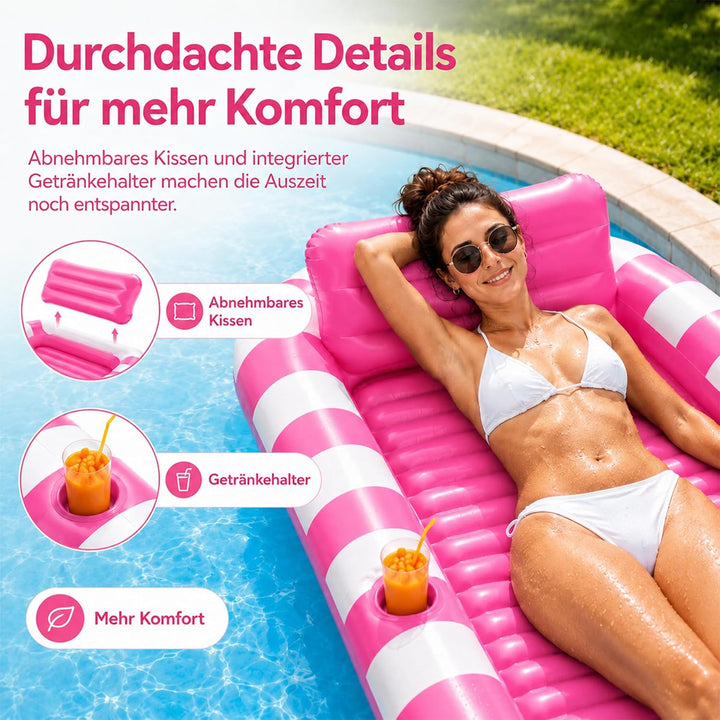 Luftmatratze Pool Erwachsene,Aufblasbarer Sonnenpool mit Getränkehalter,Griff und Rückenlehne,Luftma