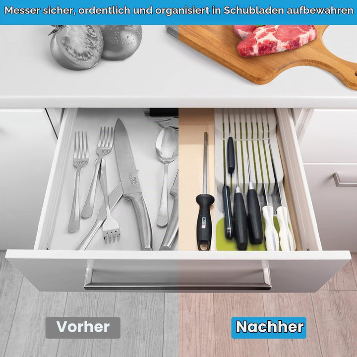 Verbesserte Messerblock für Schublade, Zweistufiger Messer Organizer mit Schlitzen, Platz für 9 Mess