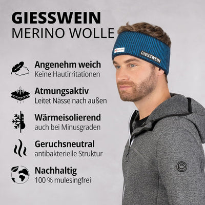 GIESSWEIN Ski Austria Headband Weisshorn - Merino Stirnband Damen Winter gefüttert, Fleece Stirnband