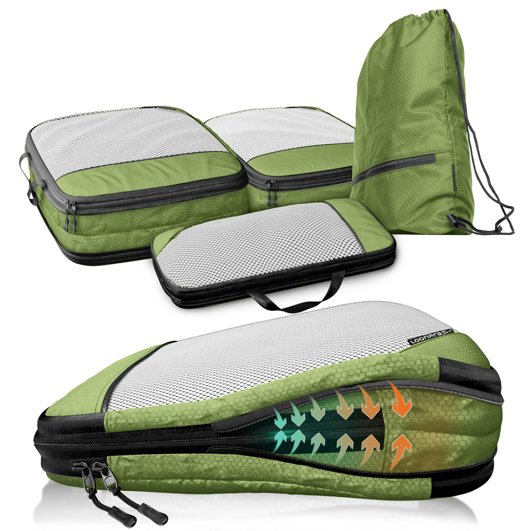 Packtaschen Kompression für Koffer und Rucksack [4-teilig] mit Packbeutel - mehr Platz im Koffer ode