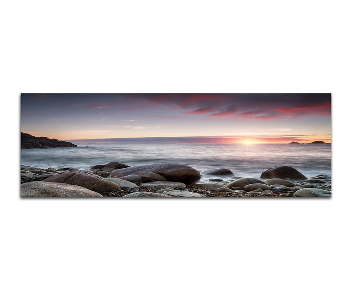 Paul Sinus Art Panoramabild auf Leinwand und Keilrahmen 150x50cm Cornwall Meer Steine Sonnenuntergan