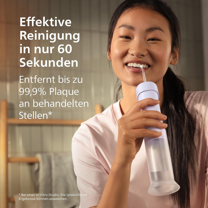 Philips Sonicare Compact Flosser 1000, tragbare Munddusche mit 3 Reinigungsprogrammen, IPX7 wasserdi