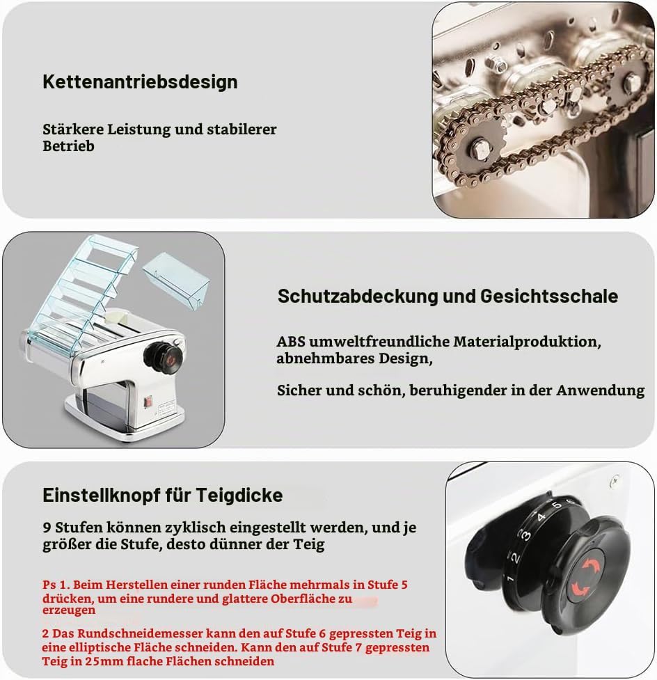 Elektrische Nudelmaschine, 135W pastamaker aus Edelstahl, geeignet für die Herstellung von Spaghetti