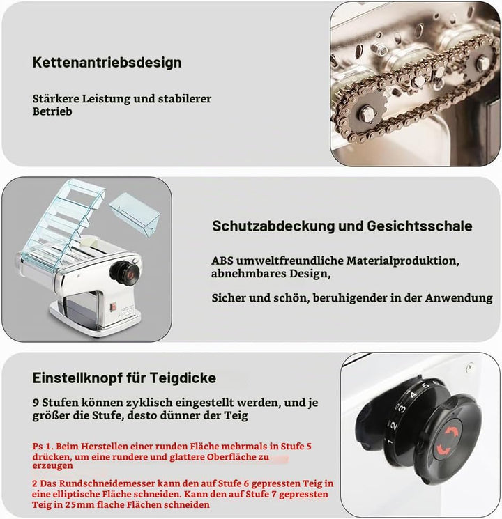Elektrische Nudelmaschine, 135W pastamaker aus Edelstahl, geeignet für die Herstellung von Spaghetti
