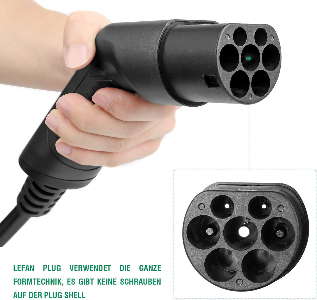 Elektroauto Ladekabel 32A 7,4kW, einphasig, Typ 2 auf Typ 2 (IEC 62196-2), 5m, kompatibel mit Allen