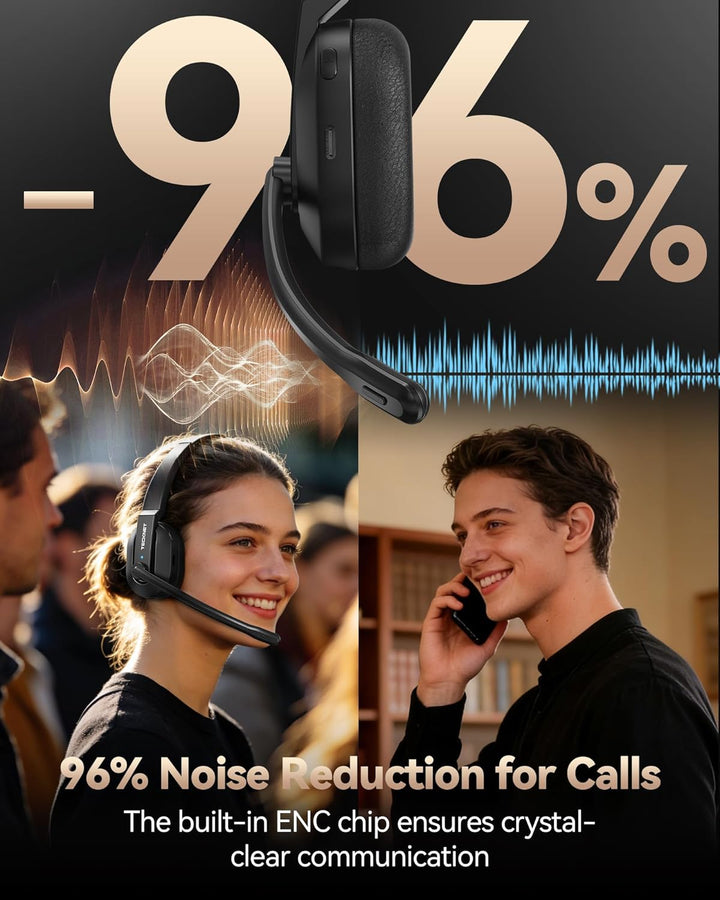 TECKNET V5.2 Bluetooth Headset mit Mikrofon, Wireless Headset mit Ladestation, MIC ENC Noise Cancell