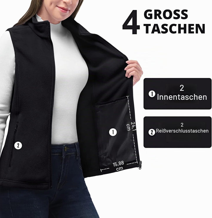 33,000ft Damen Fleece Weste Jacke Standkragen Ultraleicht Outdoor Westen Tops mit Taschen Reissversc