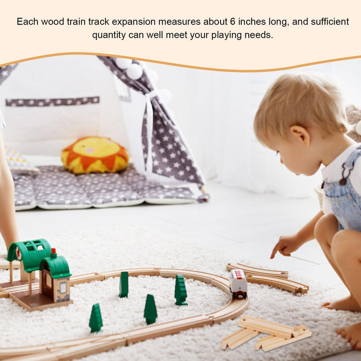 12 STK Holzeisenbahngleise Erweiterungs Set, 16,2cm Gerader Gleisverbinder Holzeisenbahn Kindereisen