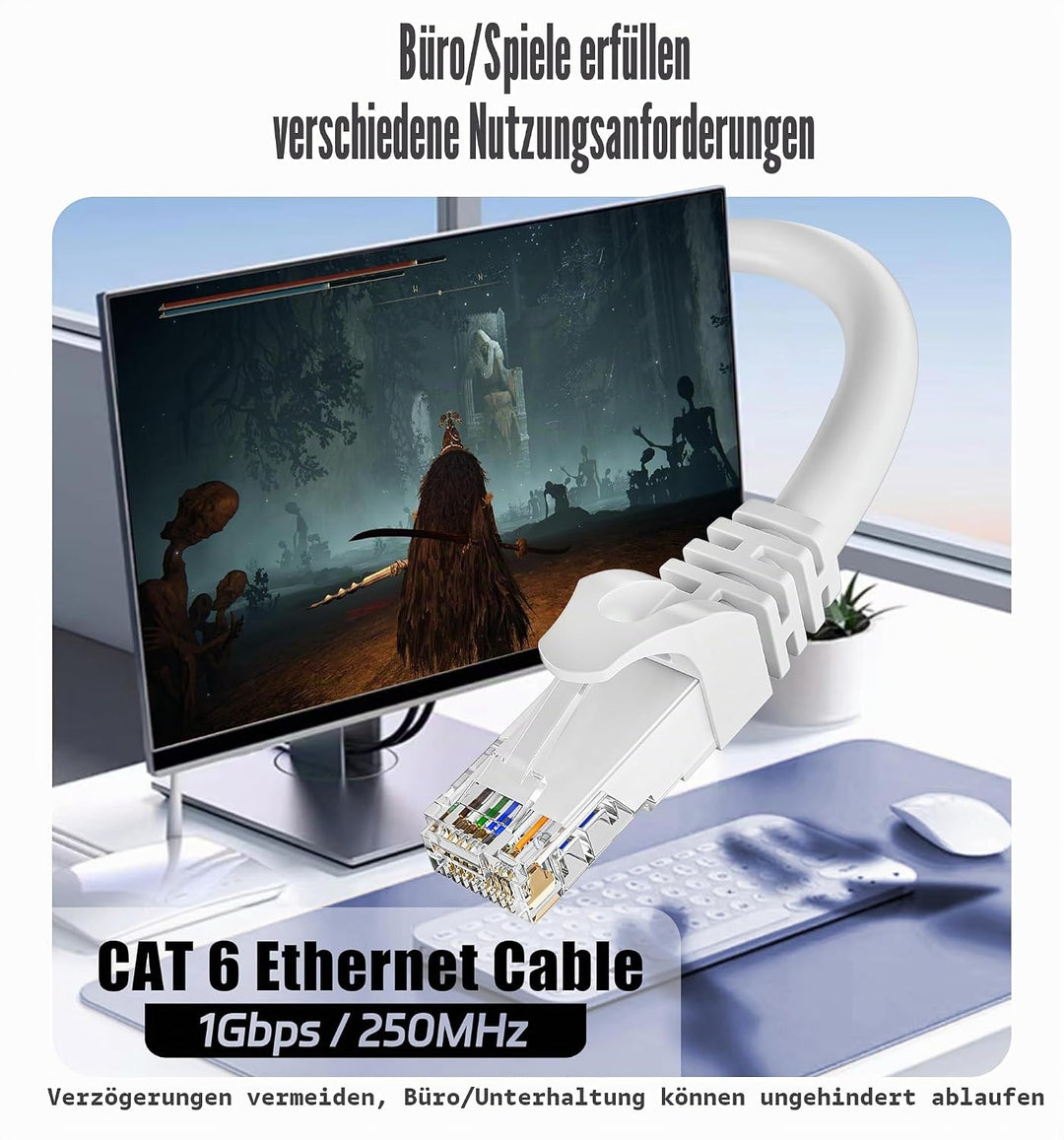 ikbc Cat 6 LAN Kabel 40m Weiss, Gigabit RJ45 Ethernet Netzwerkkabel | Gigabit Geschwindigkeit, stabi