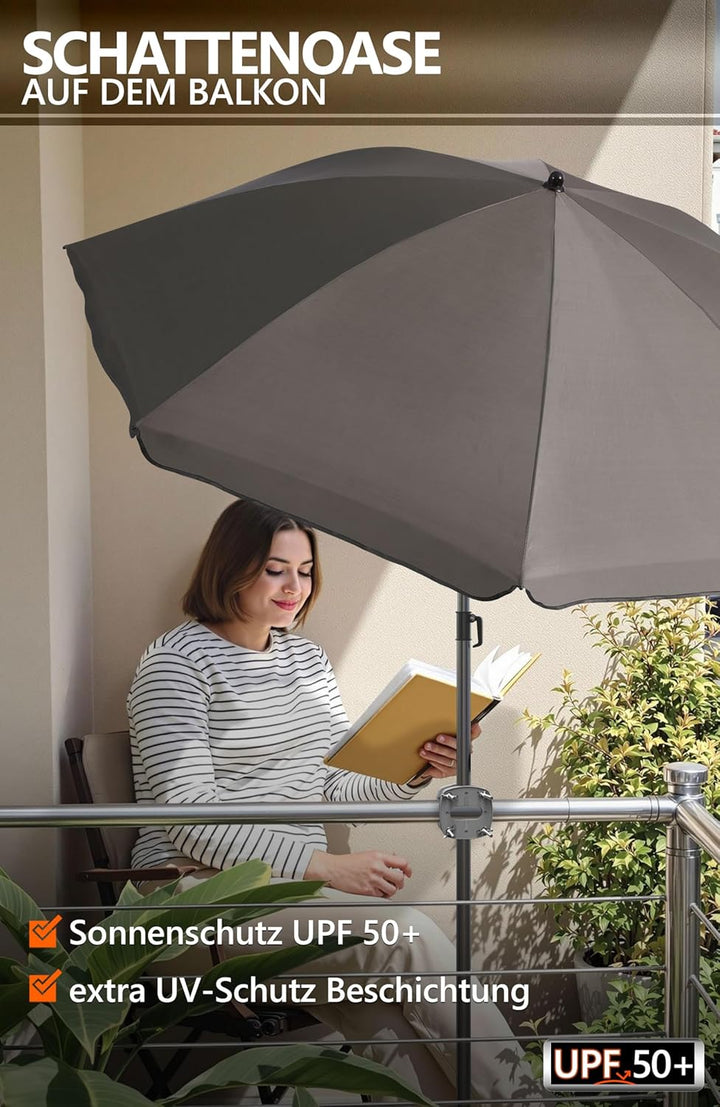 4smile Sonnenschirm Balkon SunnyJoy im 3er-Set - UPF 50+ Balkon Schirm 160 cm + Sonnenschirmhalter B