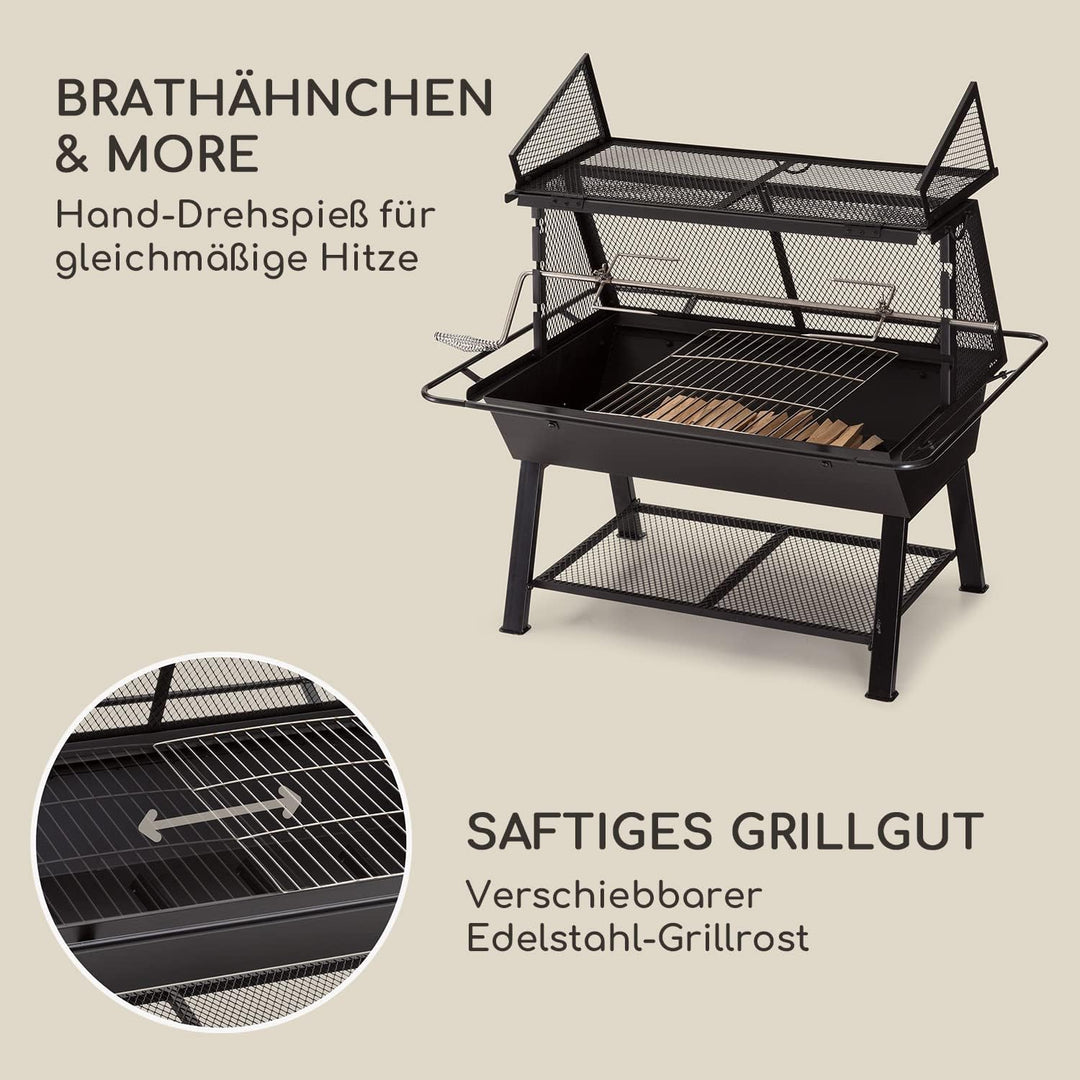 Blumfeldt 2-in-1 Rotisserie Grill, Manueller mit Drehspiess, Grosser Spiessgrill für Hähnchen & Span
