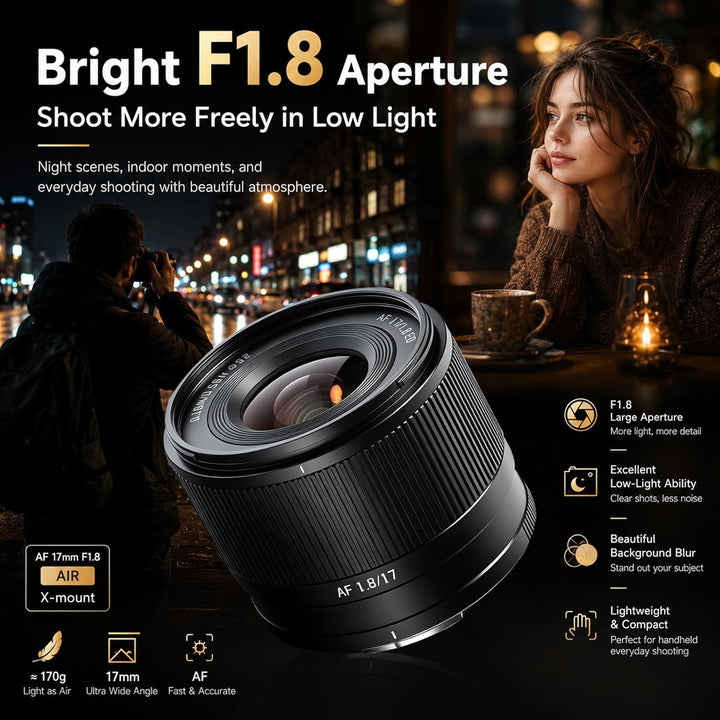 TTARTISAN 17mm F1.8 Air Autofokus Objektiv für Fuji X-Mount Kameras APS-C Weitwinkelobjektive mit Gr