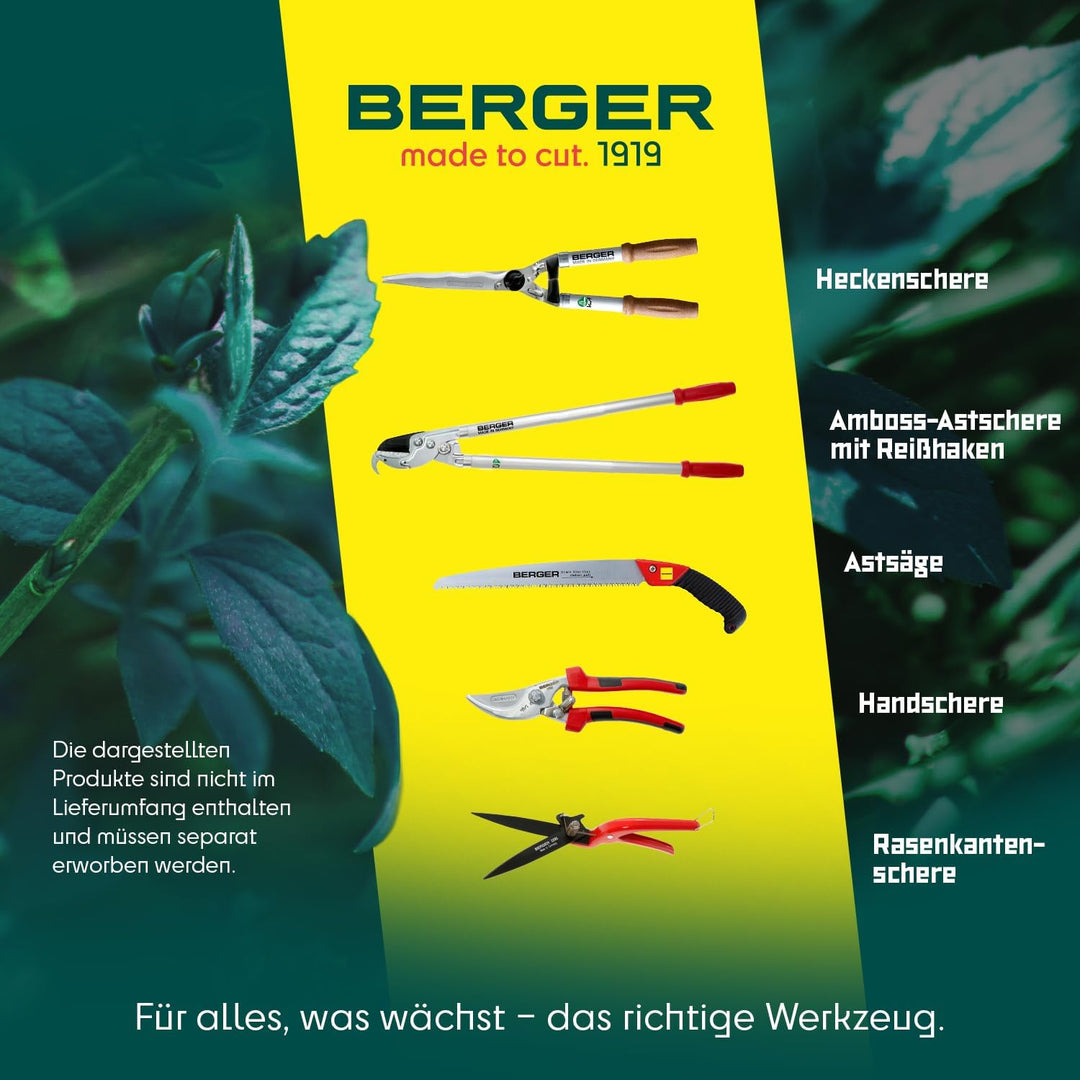 Berger Handbügelsäge 69042 mit Buchenholzgriff und stufenlos drehbarem Sägeblatt, Länge 35 cm Bügels
