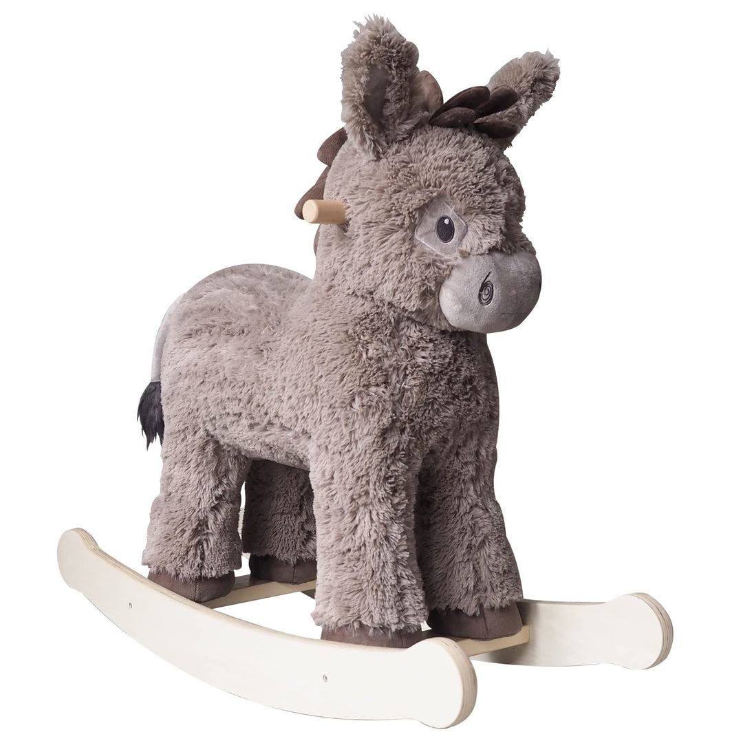 Little Bird Told Me Norbert Rocking Horse Donkey Sturdy Wooden Frame &amp; Plush Soft Tufted Coat to Rid