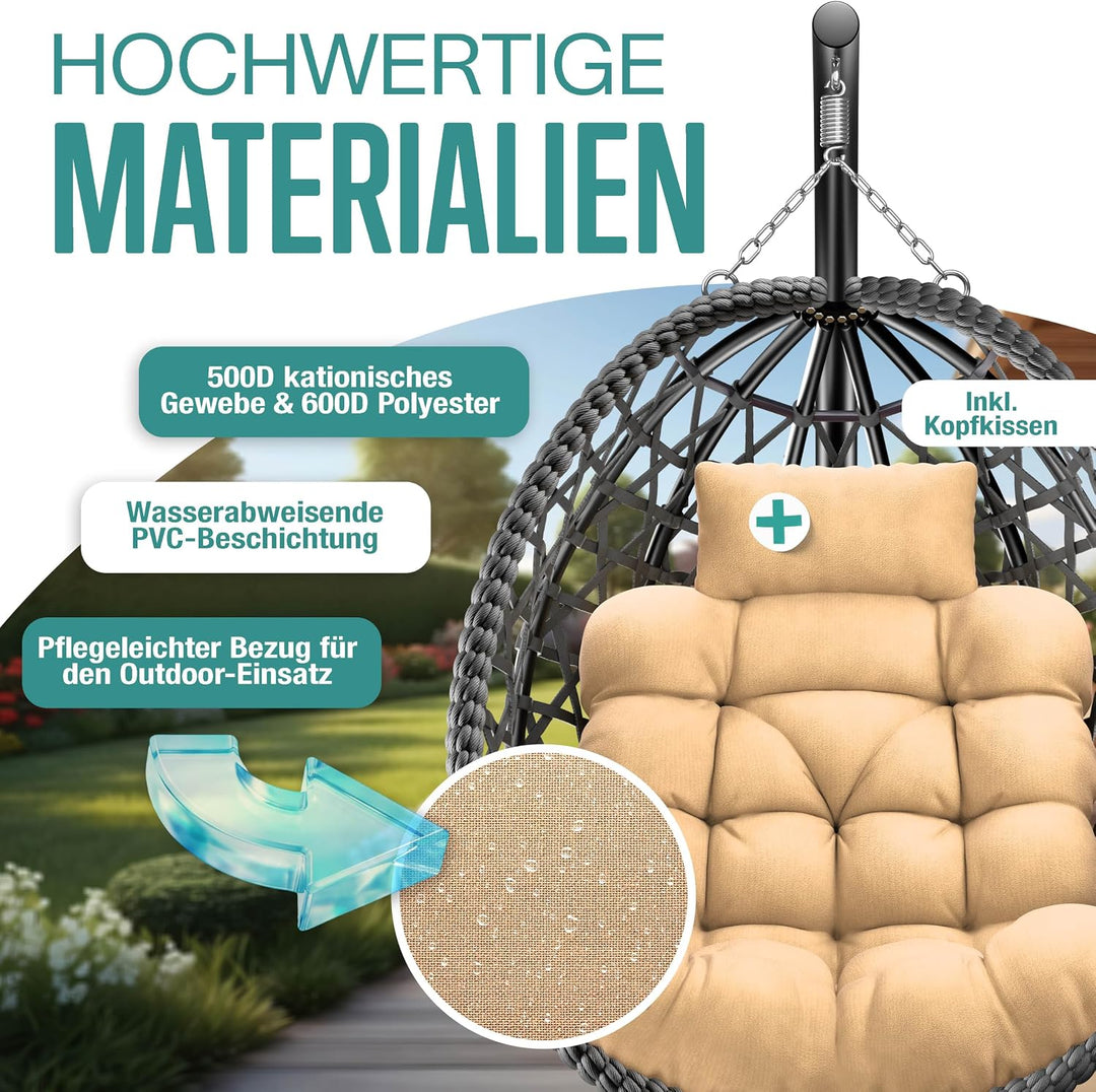 KESSER® Hängesessel mit Gestell Outdoor Indoor Schaukelstuhl Polyrattan 360° 150kg Tragkraft inkl. P