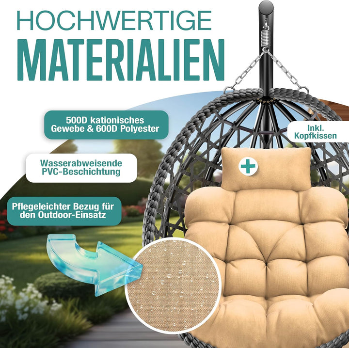 KESSER® Hängesessel mit Gestell Outdoor Indoor Schaukelstuhl Polyrattan 360° 150kg Tragkraft inkl. P