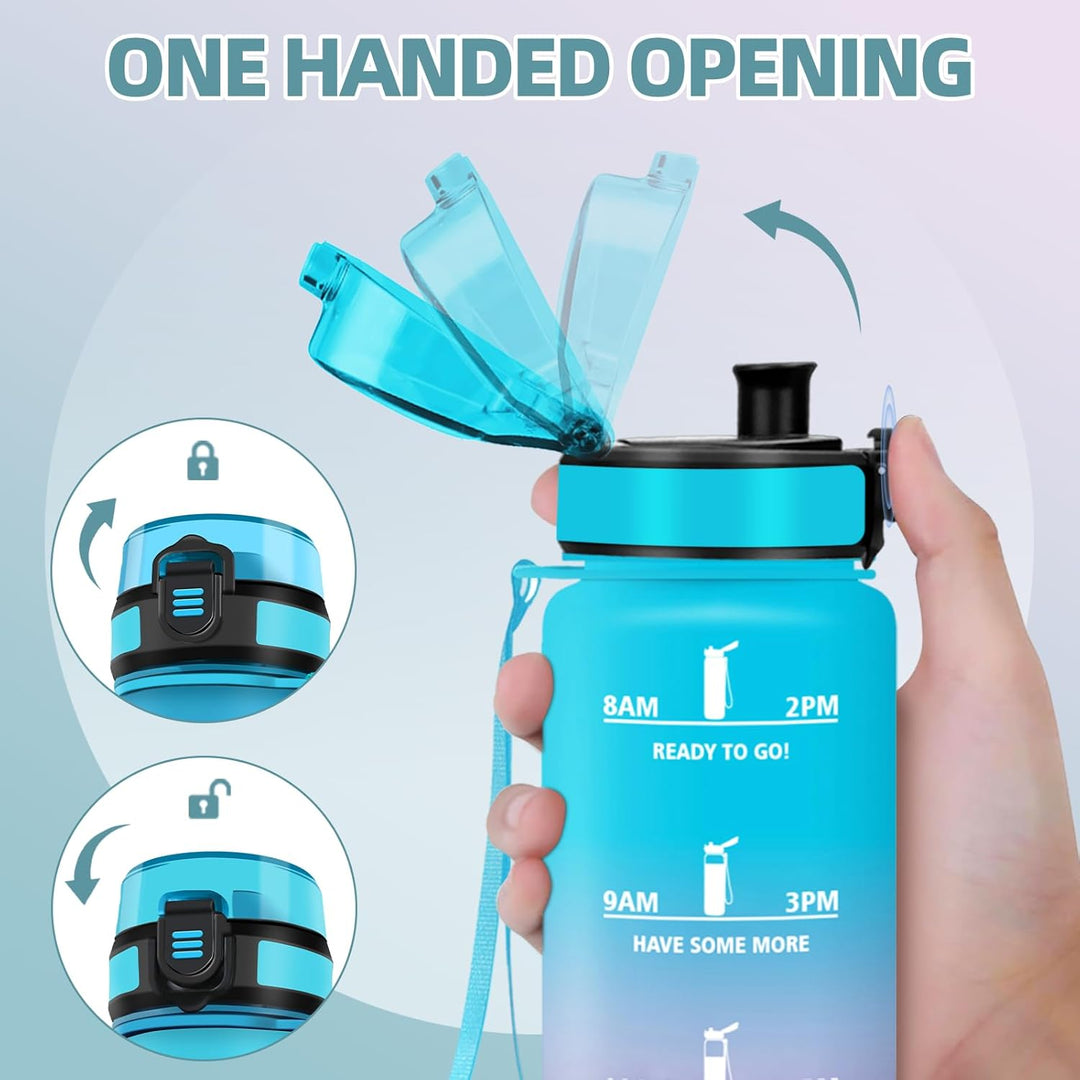 HoneyHolly Trinkflasche 1L, Zeitmarkierung, Wasserflasche, Auslaufsicher, Trinkflasche Sport, Wieder