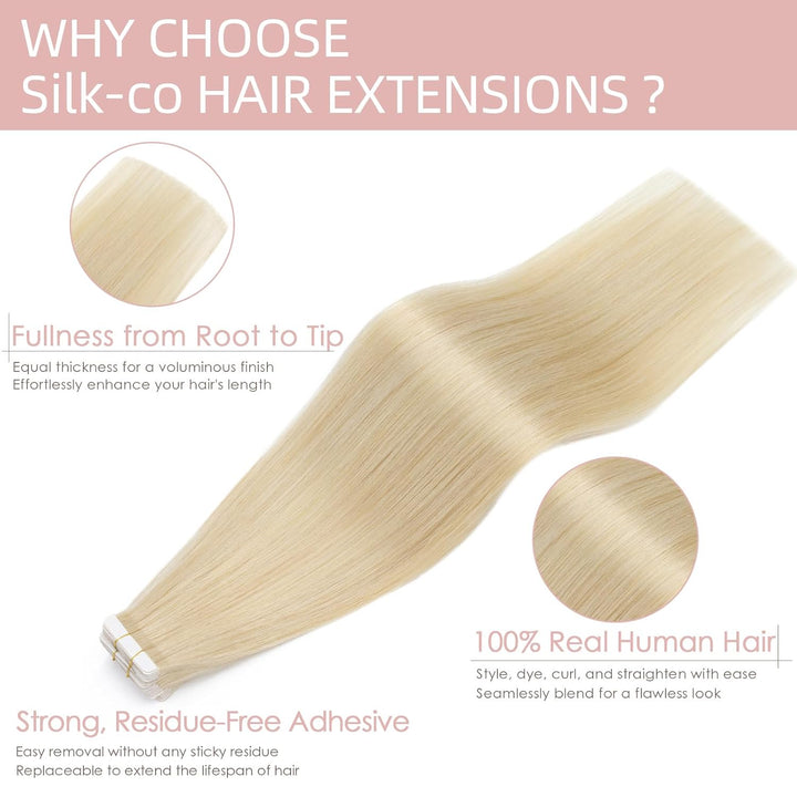 Silk-co Tape Extensions Echthaar 20stk, Haarverlängerung Tape in Extensions Echthaar, Remy Haarexten