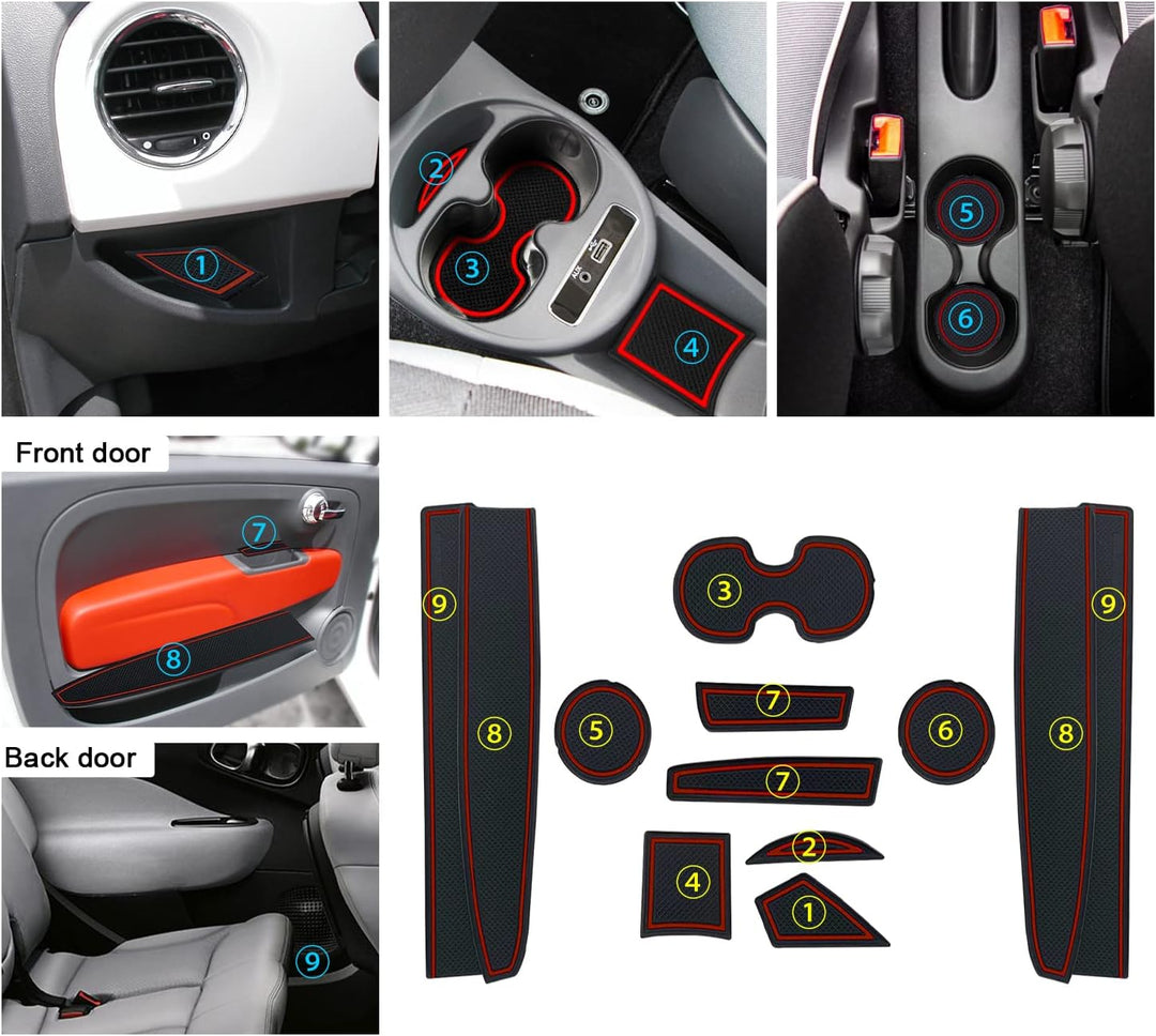 YEE PIN Gummimatten Innenraum Kompatibel mit FIAT 500 2016-2020 / Abarth 595 2017-2021 Interieur rut