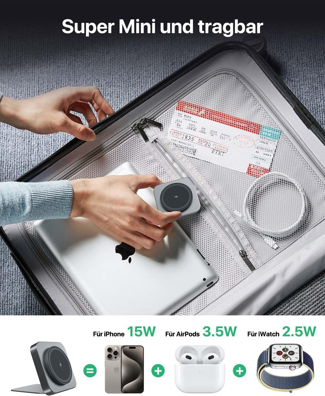 Mag-Safe Ladestation,Tragbares Ladegerät für Apple Watch und iPhone, induktive Ladestation Reisen ko