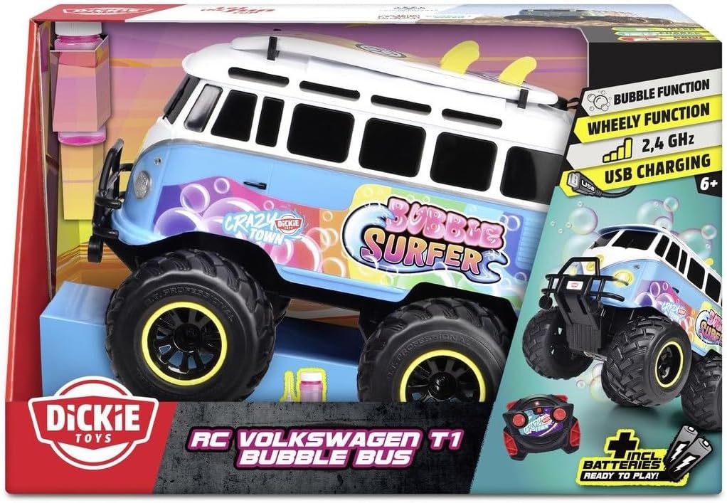 Dickie Toys - RC Volkswagen T1 Bubble Bus (30 cm) - ferngesteuertes Auto ab 6 Jahre mit Seifenblasen