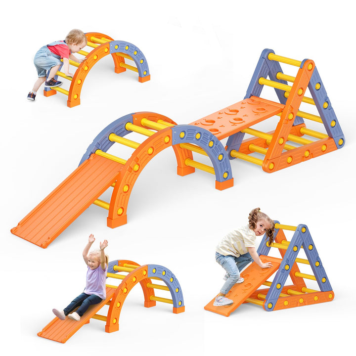 Klettergerüst Indoor,10-in-1Montessori Indoor Spielset,Klettergerüst mit Rutsche, Bogen & Matte für
