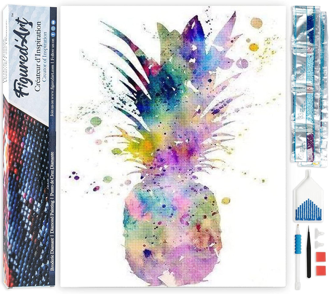 Figured'Art Diamond Painting Erwachsene 40x50cm Ganze Leinwand gerollt Ananas 5D Bilder Eckige Stein