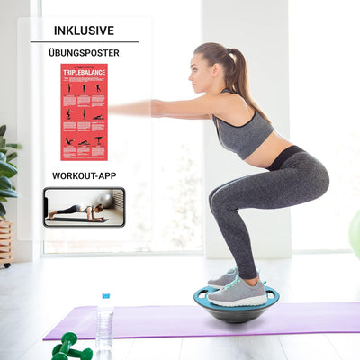 MSPORTS Balance Board Premium 40 cm Durchmesser inkl. Übungsposter und Work Out App GRATIS - Therapi