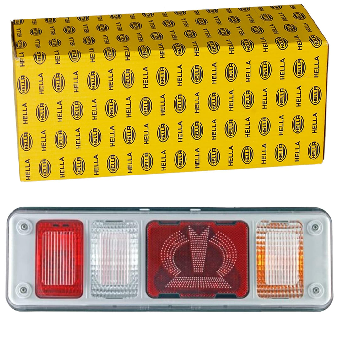 HELLA - Heckleuchte "Krone" - Hybrid - 24V - Anbau/geschraubt - Lichtscheibenfarbe: glasklar - Steck