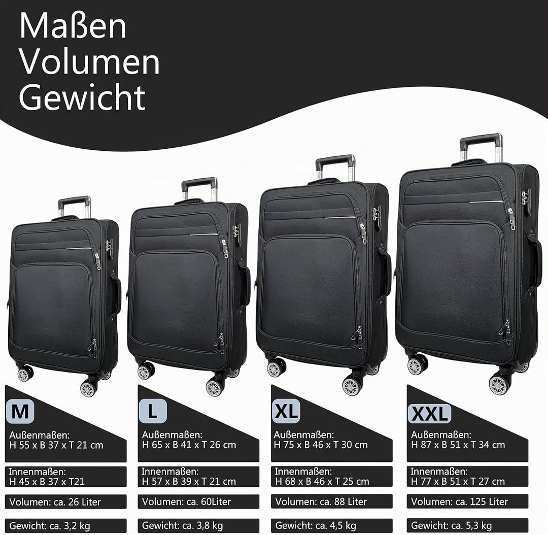 MY TRAVEL BAG Stoff Reisekoffer Trolley Erweiterbar mit Zwillingsrollen (M/L/XL/XXL oder 4er Set) We