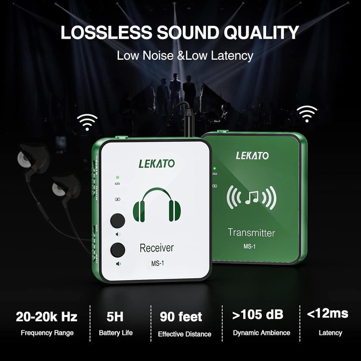 LEKATO Kabelloses In-Ear-Monitorsystem, 2,4 GHz, kabelloses IEM-System mit Sender, Gürtelpack-Empfän