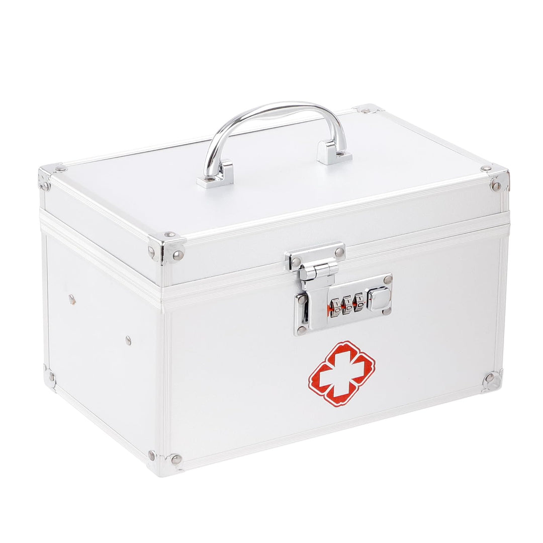 Abschliessbare Medikamentenbox, Portable Erste-Hilfe Koffer, 24.5 x 14 x 16cm, Aufbewahrungsbox, Alu