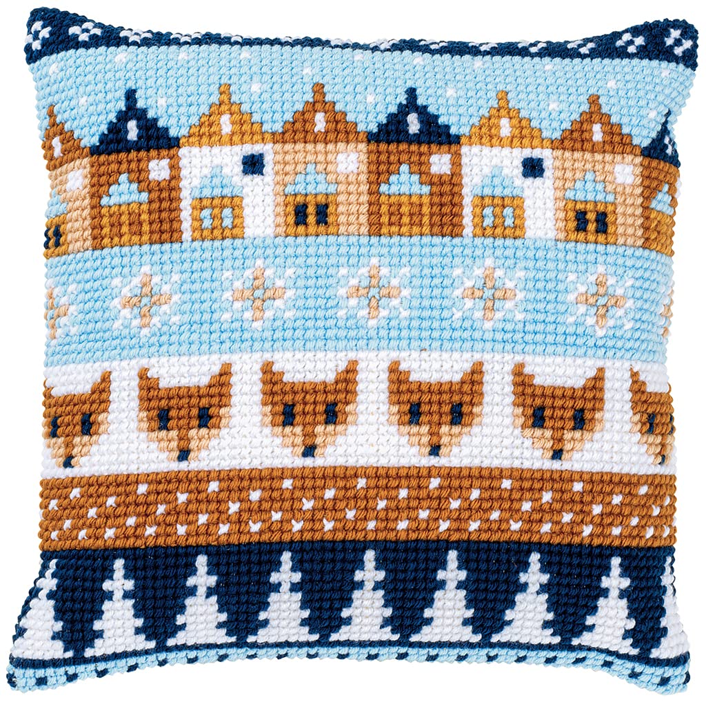 Vervaco PN-0170316 Kreuzstichkissen Set vorgezeichnet, Baumwolle, Wintermotive, 40x40cm