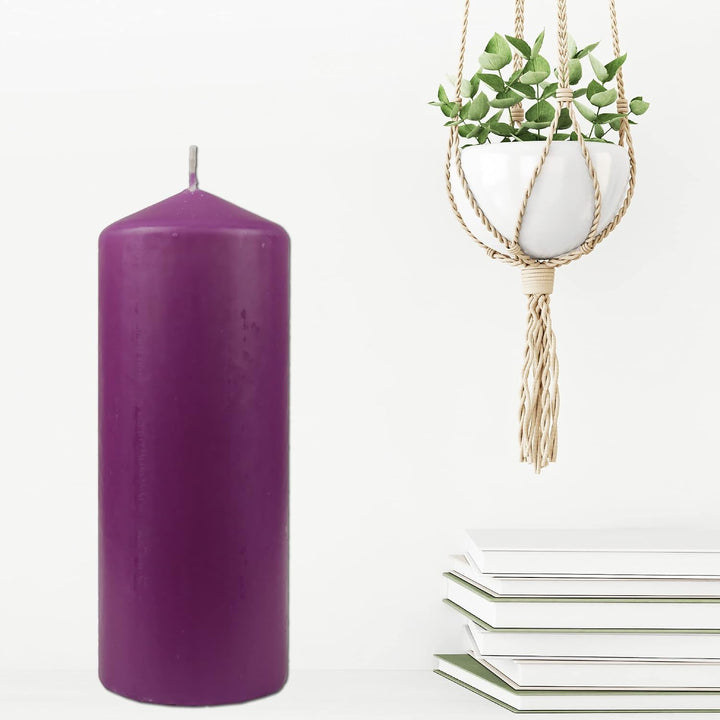 HS Candle Stumpenkerzen Wachskerzen Ø8cm x 20cm (3er Pack) Lila - Lange Brenndauer, Hergestellt in E