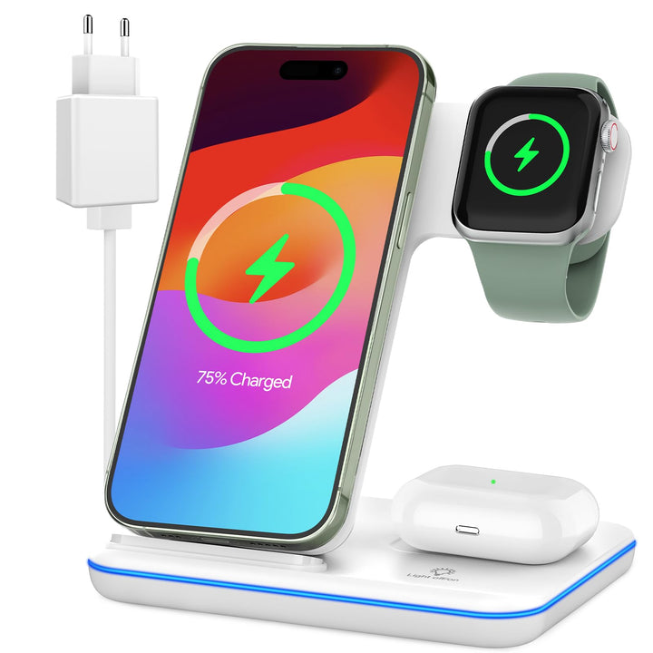 Induktive Ladestation für Apple Wireless Charger 3 in 1: 2024 Neu Kabelloses Ladegerät für iPhone 15