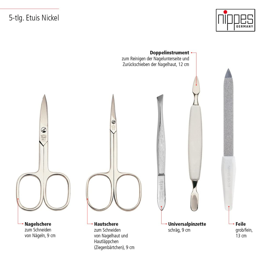 nippes Solingen Premium Line Maniküre Set GAP, 5-teilig, Edelstahl rost- und nickelfrei, Rindleder-E