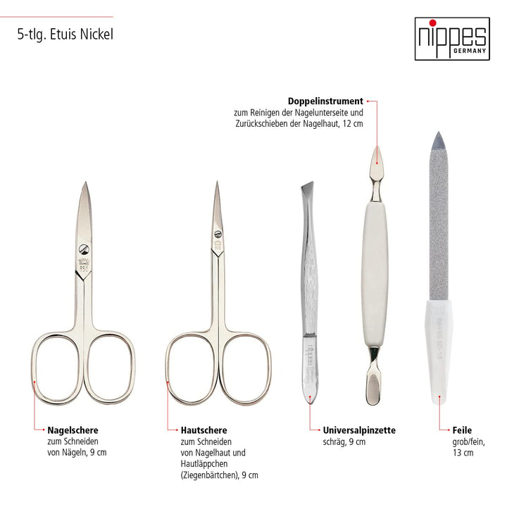 nippes Solingen Premium Line Maniküre Set GAP, 5-teilig, Edelstahl rost- und nickelfrei, Rindleder-E
