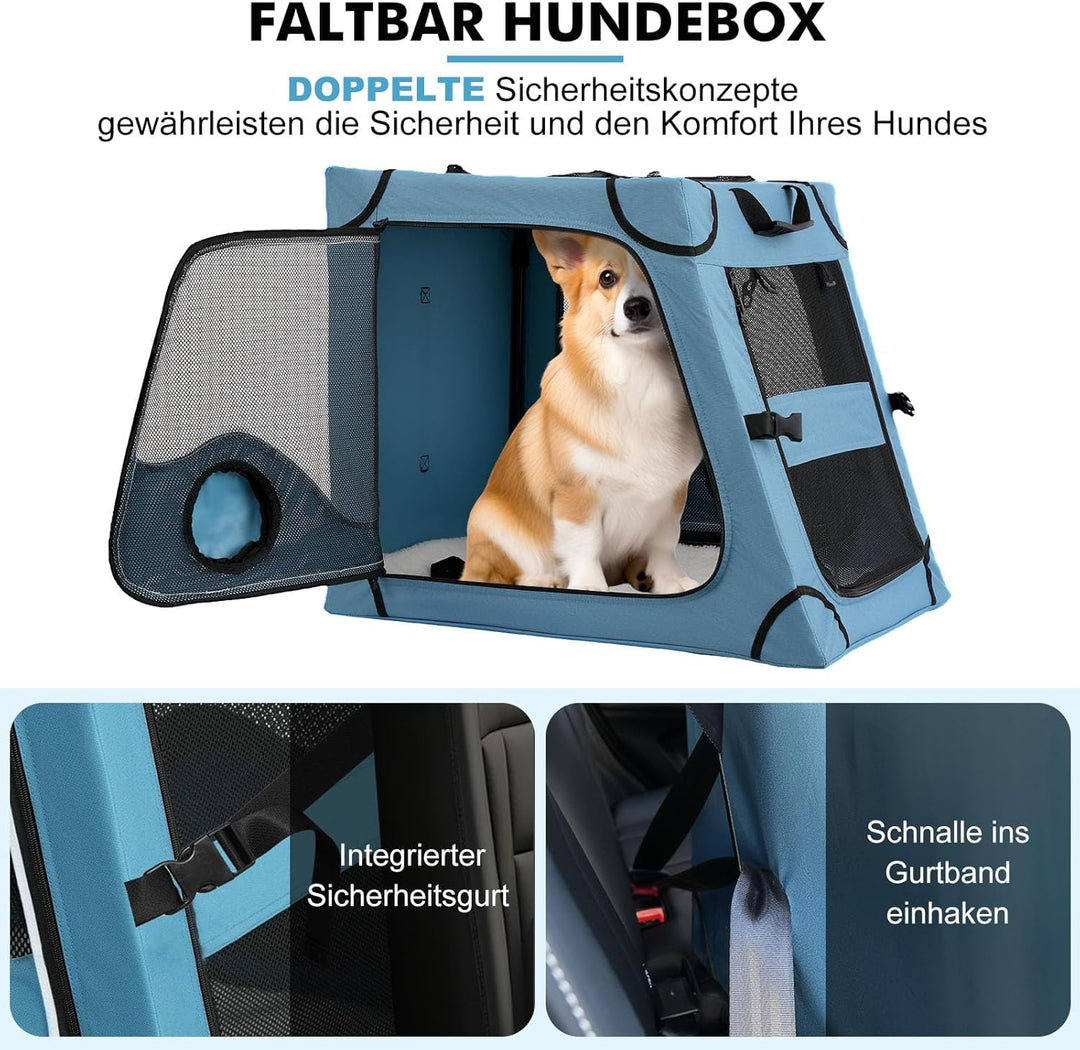 Snagle Paw Faltbare Transportbox,Stabiler Transportbox Hund Rückbank mit Kopfstützen-Gurt, Metallrah
