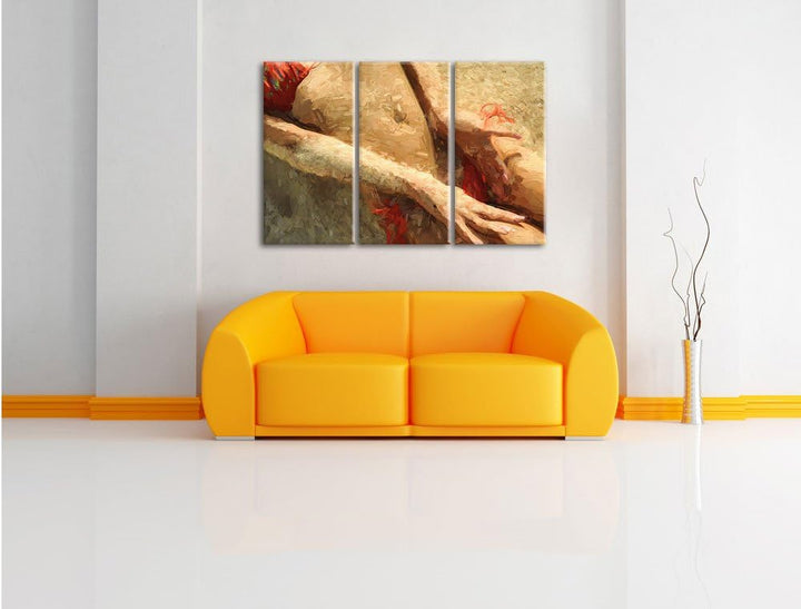 Pixxprint Sexy Frau im Bikini am Strand / 3-Teilig/Gesamtmass 120cm Leinwandbild bespannt auf Holzra