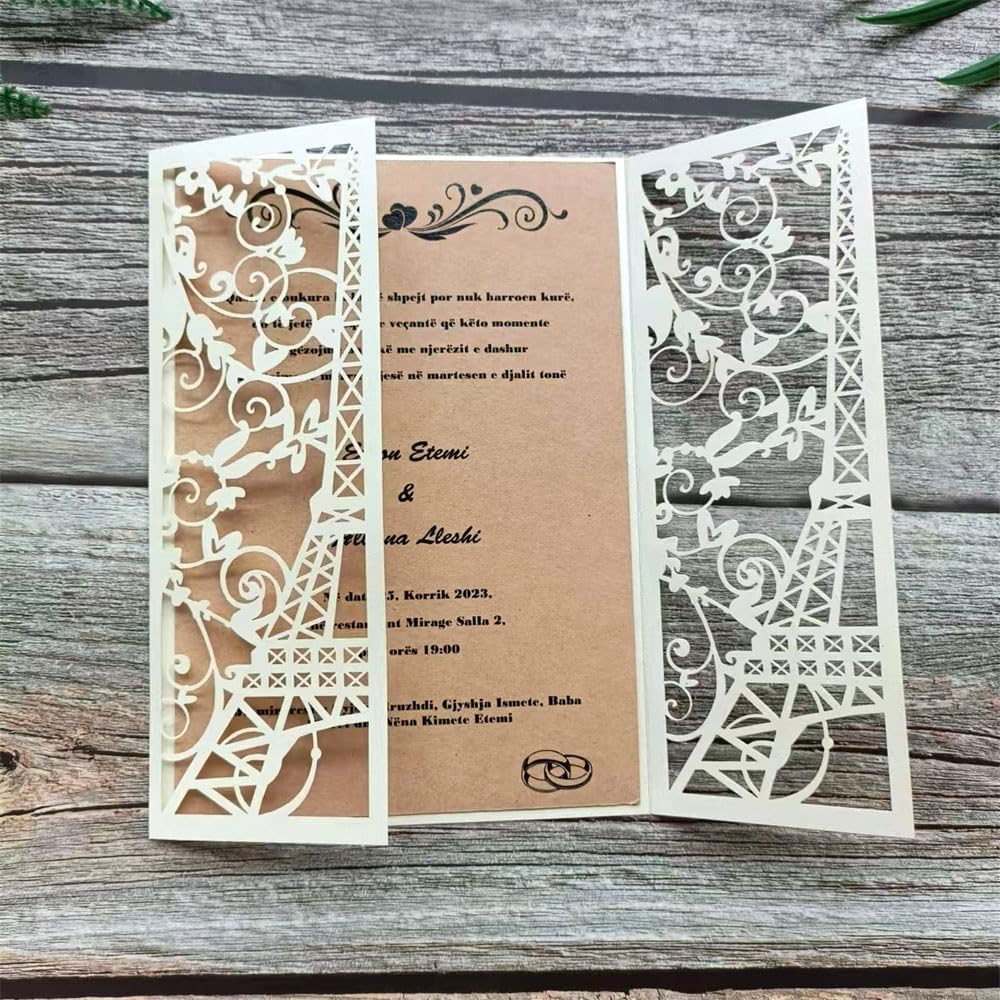 MillaSaw Eiffelturm Einladungen Hochzeit Suite Elfenbein Grusskarte 20 Sets Perlelfenbein, Perlelfen