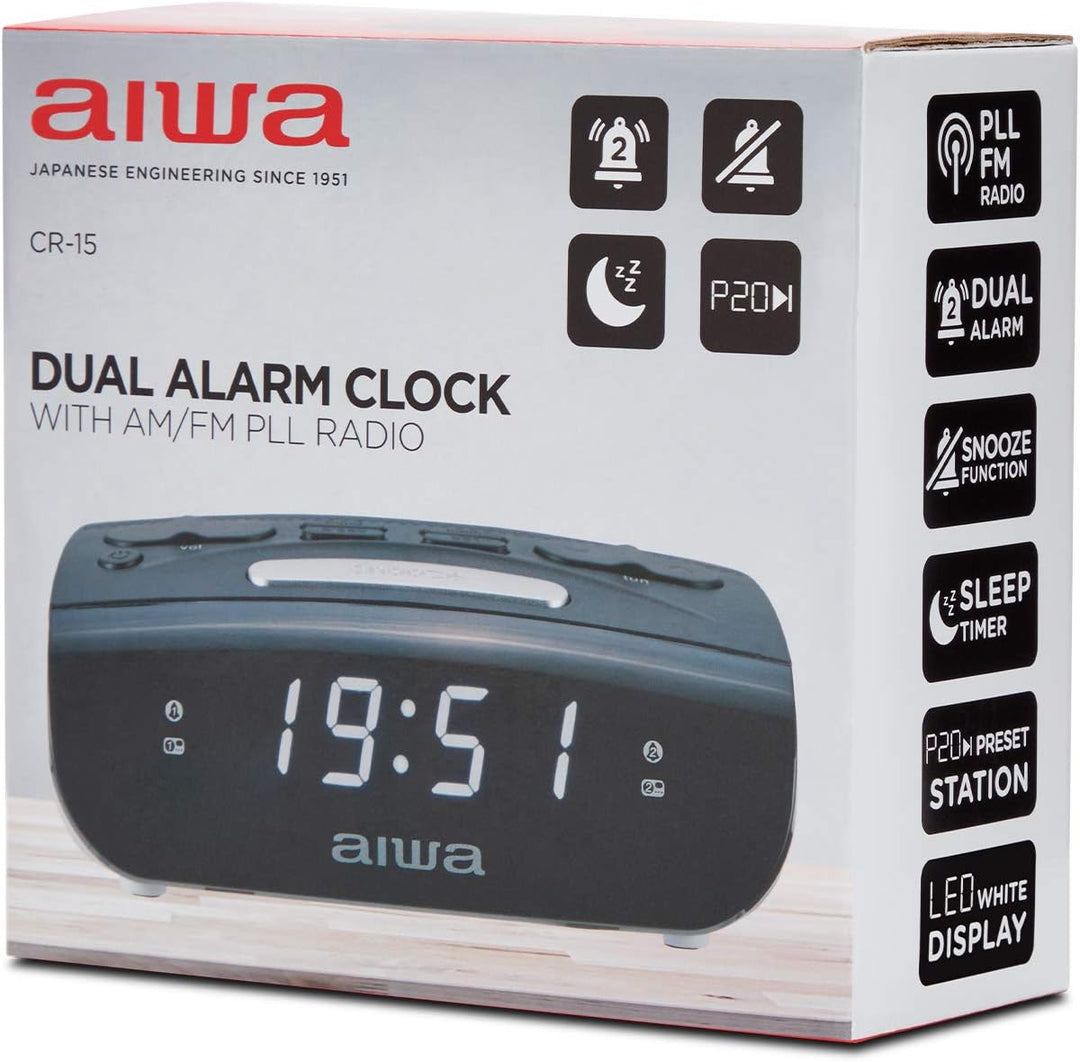 RADIO RELOJ DESPERTADOR AIWA CR-15BK DOBLE FM Alarm
